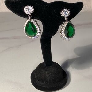 Stunning Pare shaped deep, rich green cubic zirconia earrings!